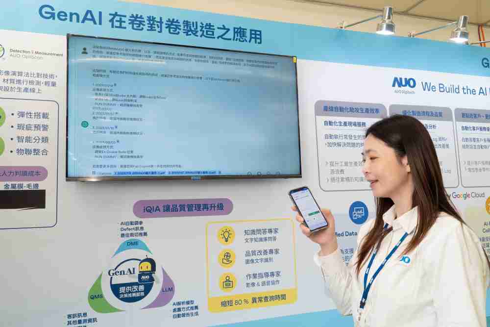 万利数位积极发展数智化转型，，，透过AI落地应用优化制造流程，，革新人力、、、、生产效率与设备维护效益，，，图为〝智能质量推升助手-iQIA〞（Intelligent quality improve assistant）应用情境，，协助质量管理再升级。。。。